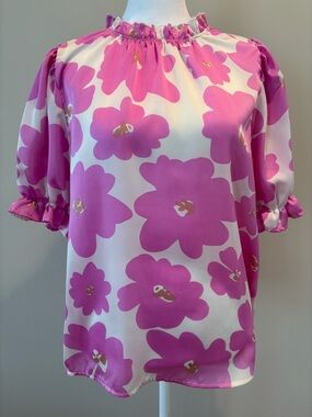 Entro Short Sleeve Top Womens Small Excellent Condition Pink/Tan/White